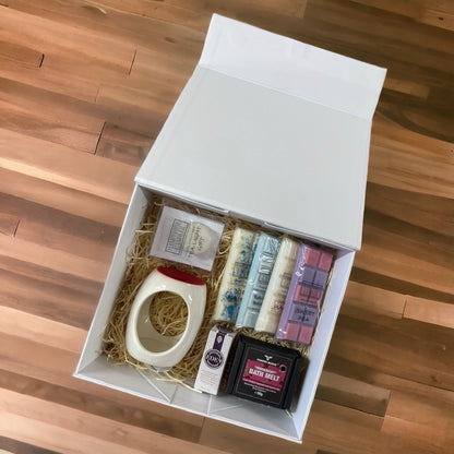 gift box with wax melts burner bath melt and fragrance oil inside