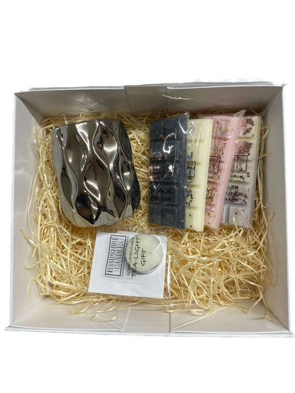 wax melt gift box with burner wax melts and tealight inside