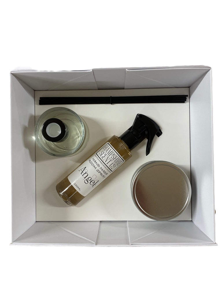white magnetic gift box home fragrance gift set UK luxury packaging