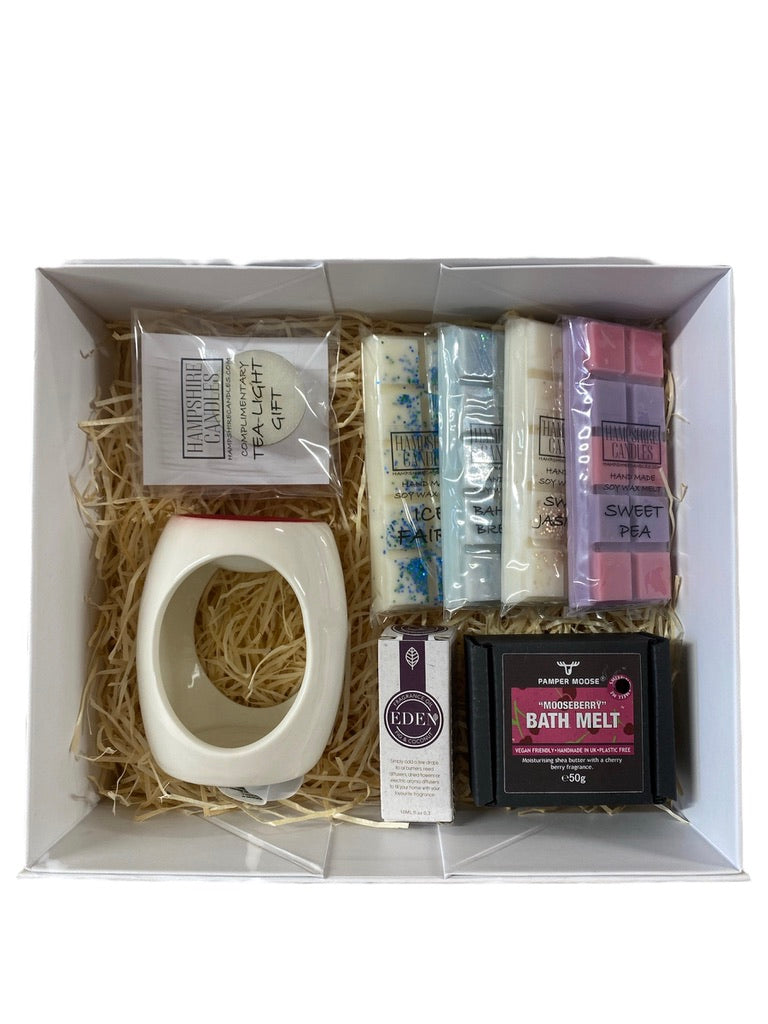 white magnetic gift box pamper gift set UK luxury packaging