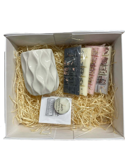 white magnetic gift box wax melt starter kit UK luxury packaging