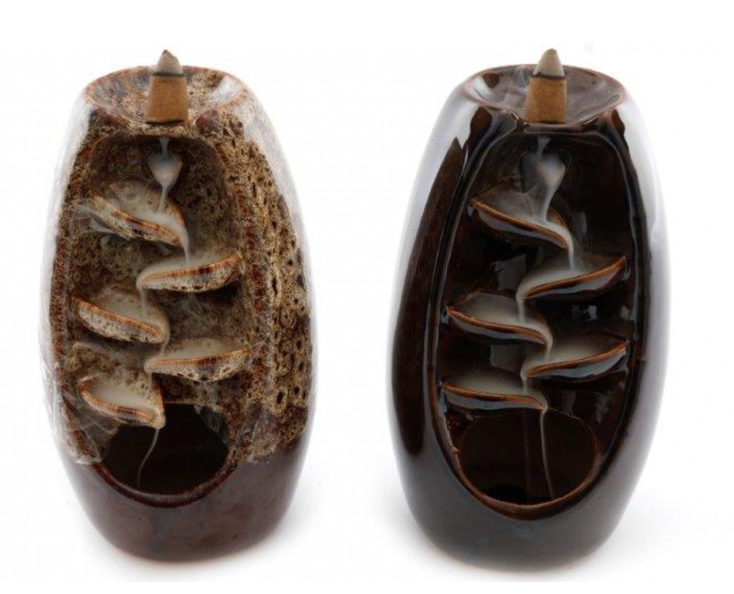 Backflow incense burner waterfall effect with cascading smoke