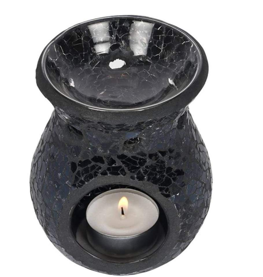 Stylish black wax burner with reflective crackle design