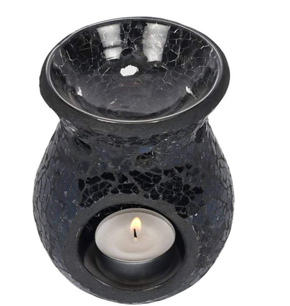 Stylish black wax burner with reflective crackle design