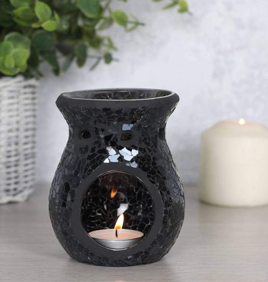 Black mirror effect wax melt burner casting warm glow