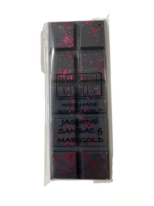 Soy wax melts with the elegant fragrance of Jasmine Sambac and Marigold. Perfume Inspired Use in your electric wax melt burner for a rich, floral scent in your home