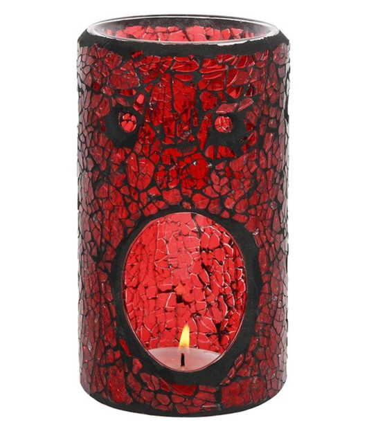 Red pillar-shaped crackle glass wax melt burner, stylish wax melter and oil warmer for home fragrance