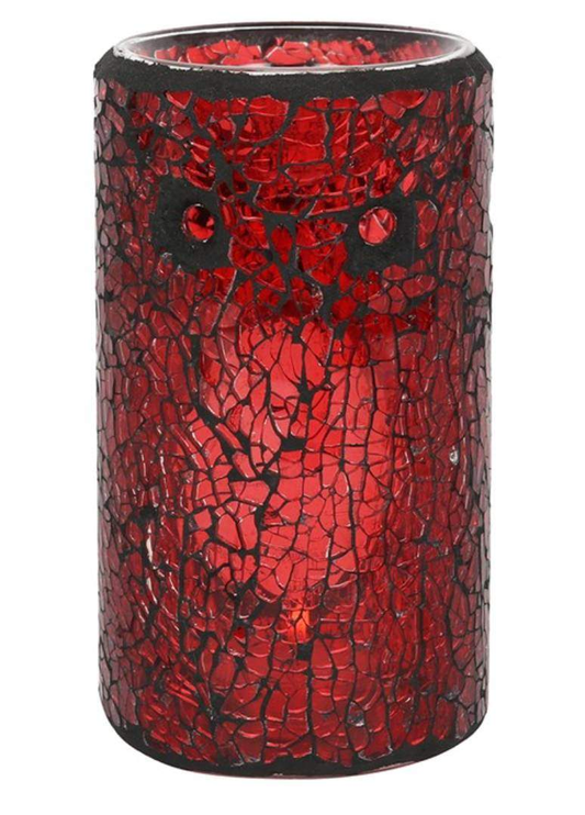 Red pillar-shaped crackle glass wax melt burner, stylish wax melter and oil warmer for home fragrance