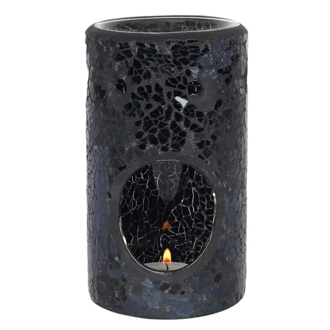 Black Mosaic Crackle Pillar Wax Burner-FREE Shipping over £35.00-
