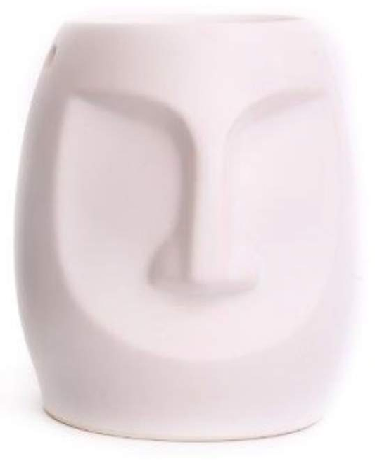 Modern white face-shaped ceramic wax melt burner – stylish head design for home fragrance