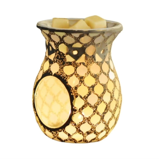 Large pearl crackle glass mosaic wax melt burner – decorative wax and oil warmer for home fragrance