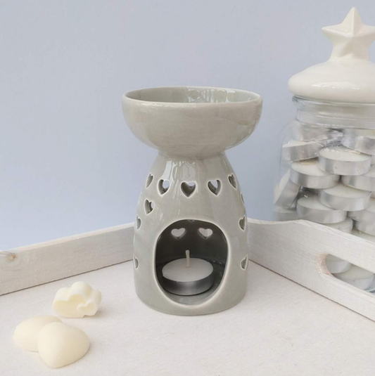 Heart-shaped wax melter for wax melts and essential oils in grey